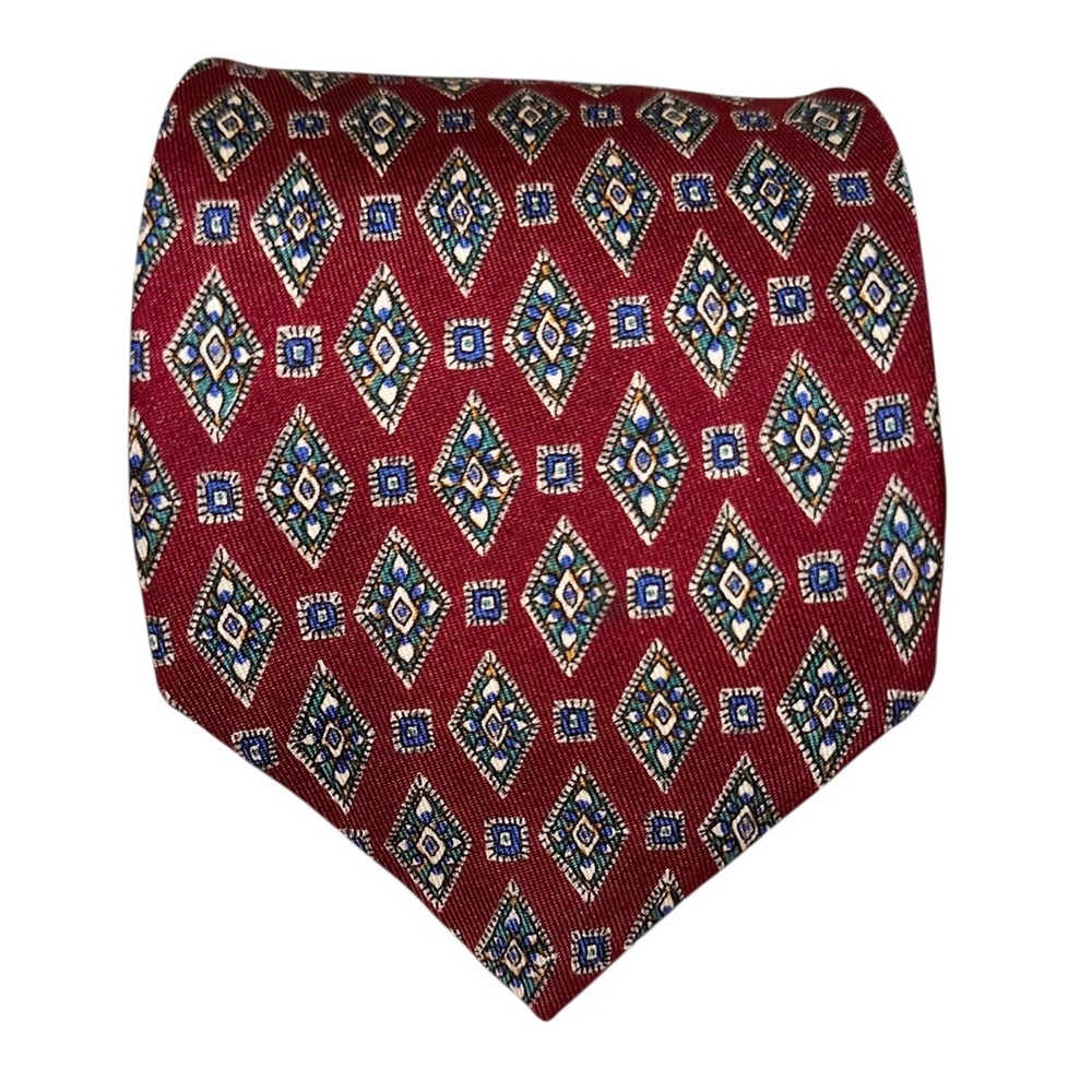 VTG Robert Talbott Mens Tie Silk Burgundy Geometric Diamond Necktie 61x3.5” USA